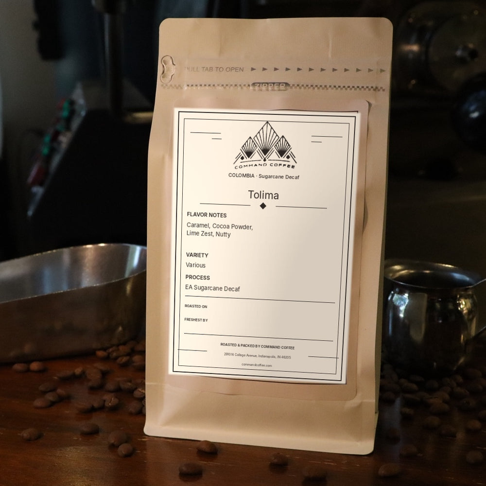 Colombia - Sugarcane Decaf coffee bag featuring Tolima